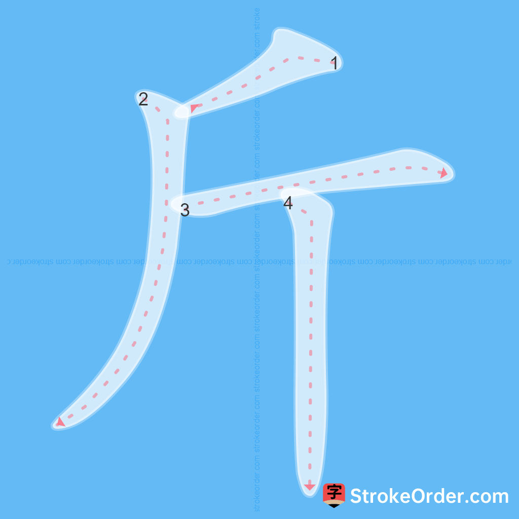 Standard stroke order for the Chinese character 斤