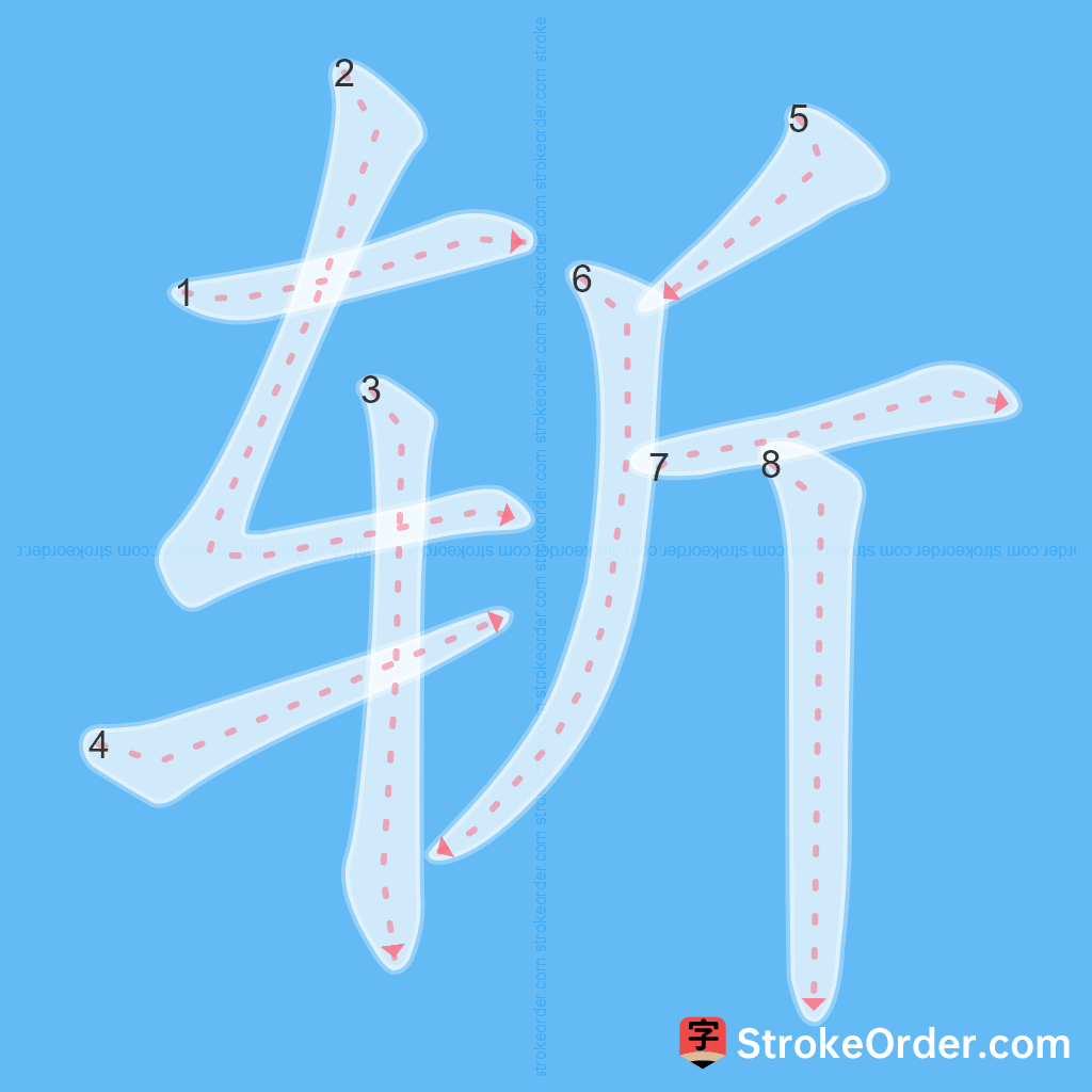Standard stroke order for the Chinese character 斩