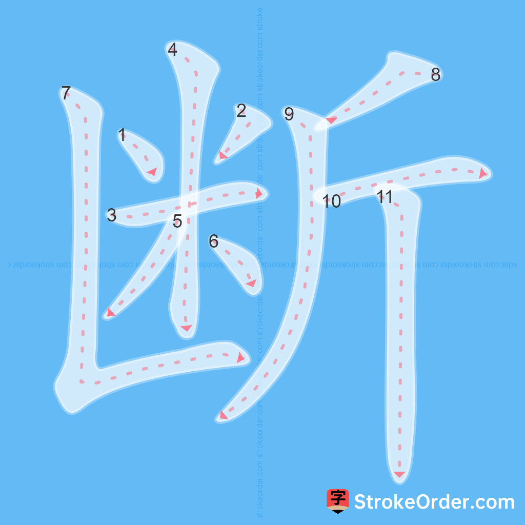 Standard stroke order for the Chinese character 断