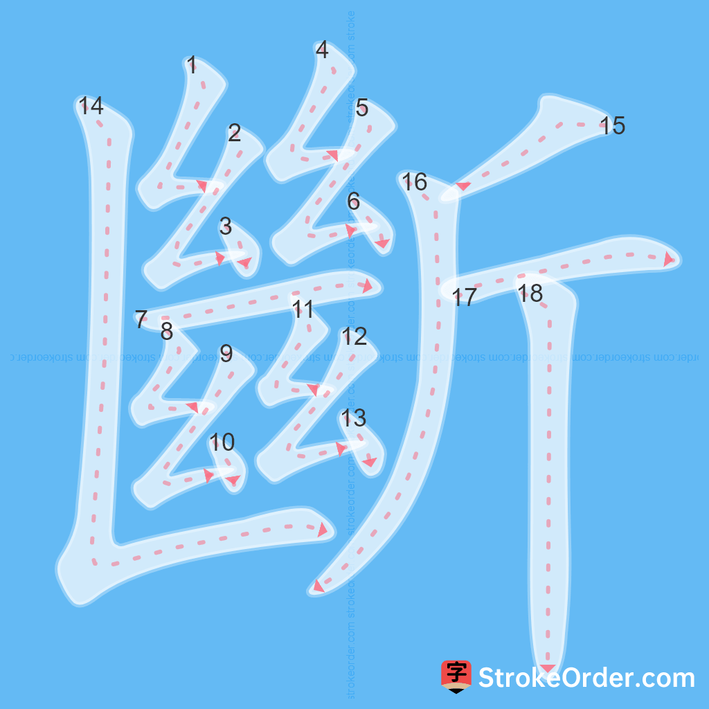 Standard stroke order for the Chinese character 斷