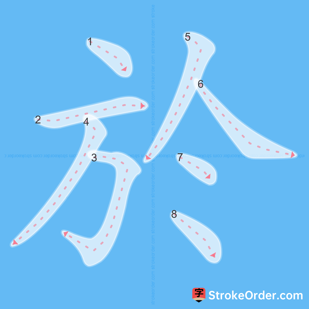 Standard stroke order for the Chinese character 於