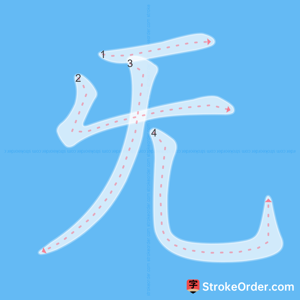 Standard stroke order for the Chinese character 旡