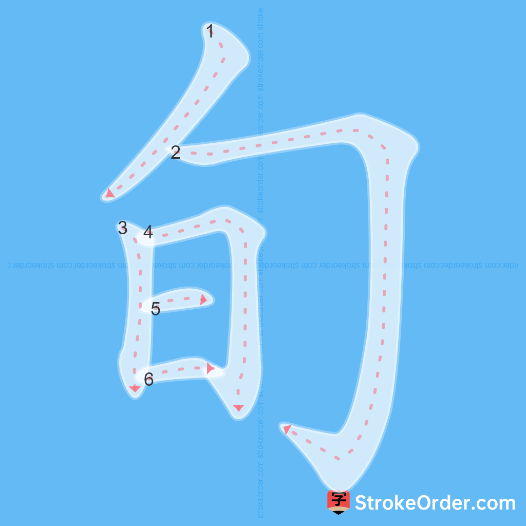 Standard stroke order for the Chinese character 旬