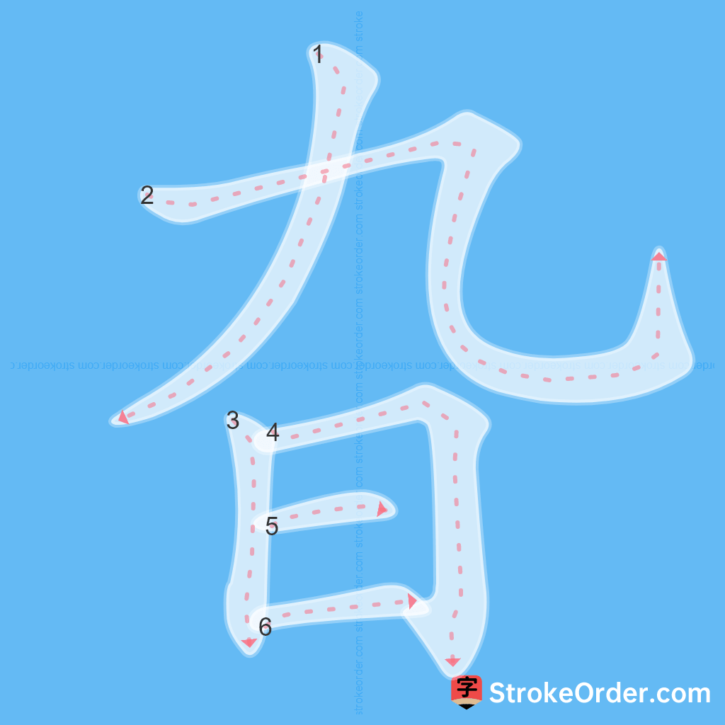Standard stroke order for the Chinese character 旮