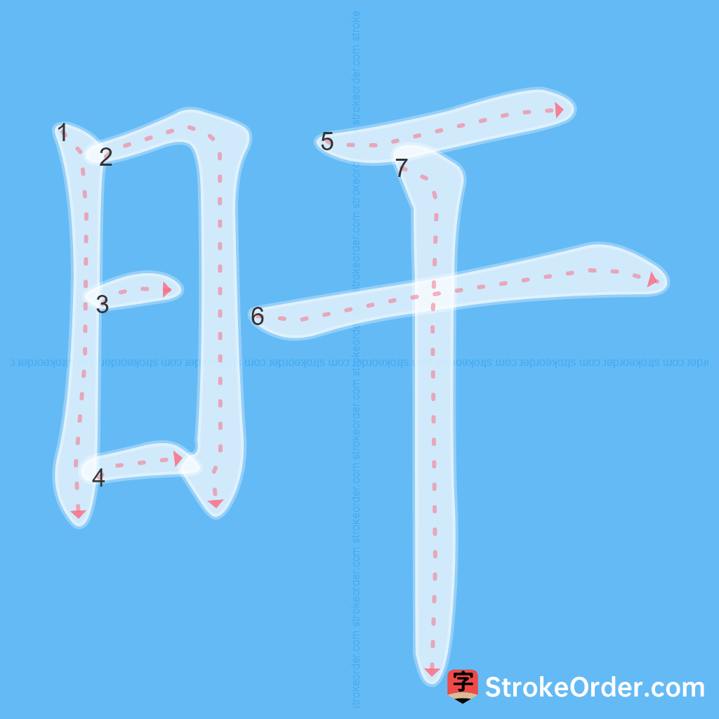 Standard stroke order for the Chinese character 旰