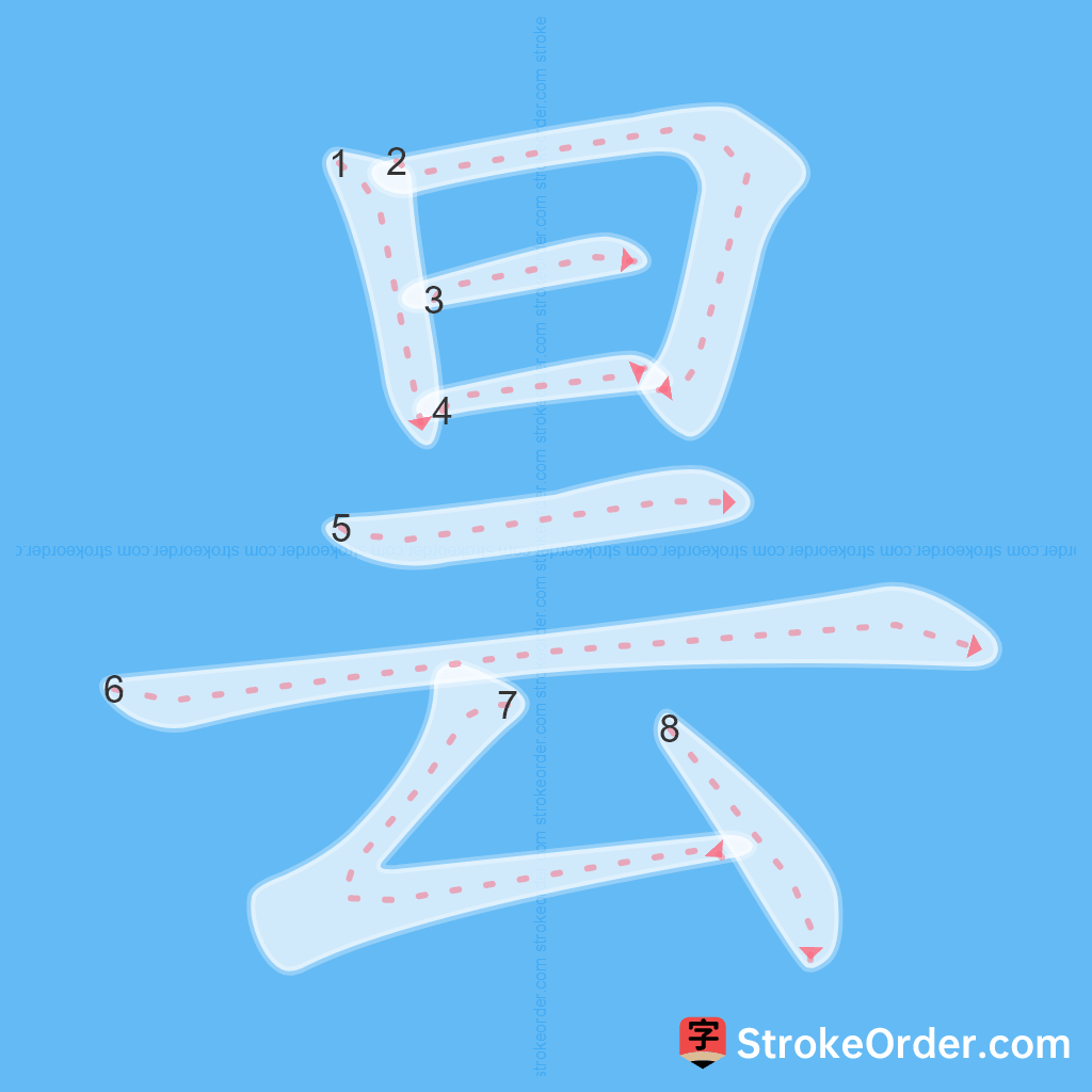 Standard stroke order for the Chinese character 昙