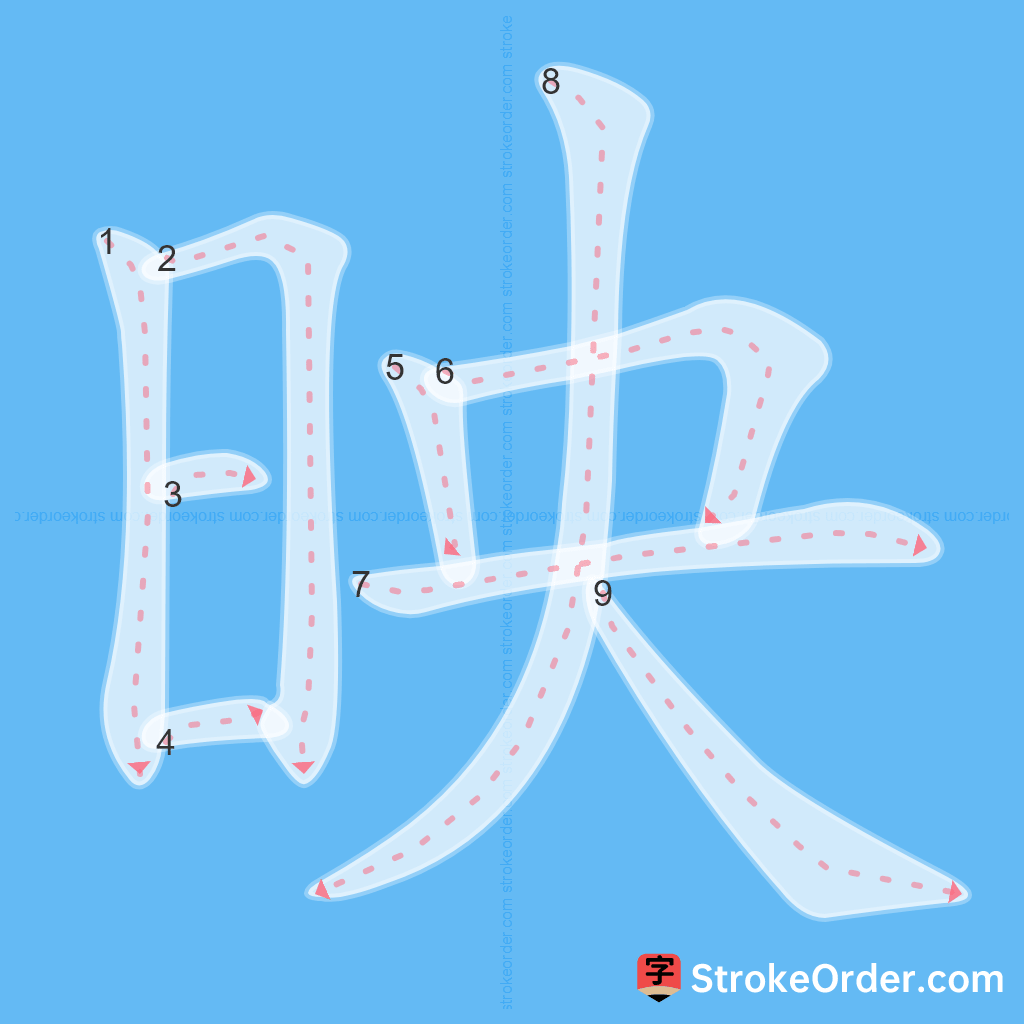 Standard stroke order for the Chinese character 映