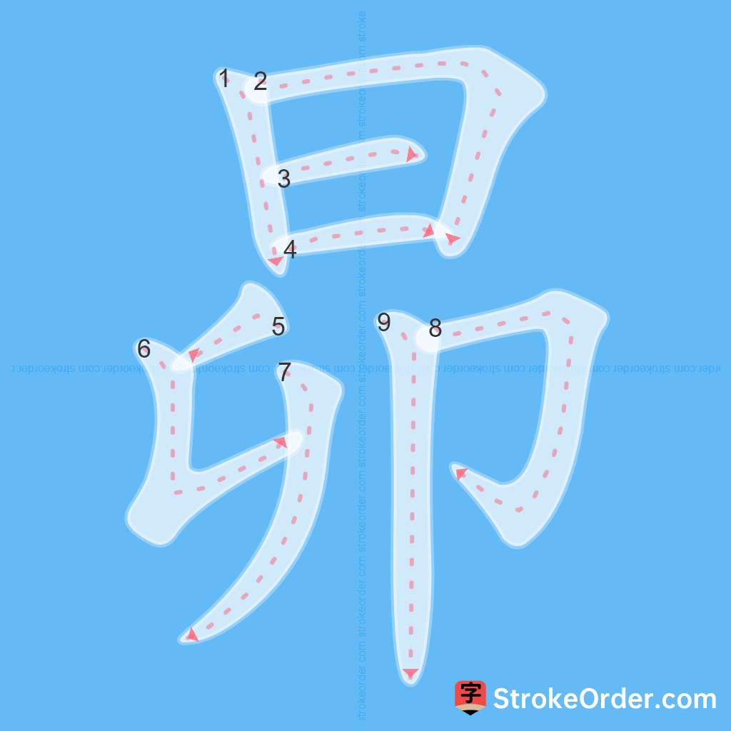 Standard stroke order for the Chinese character 昴