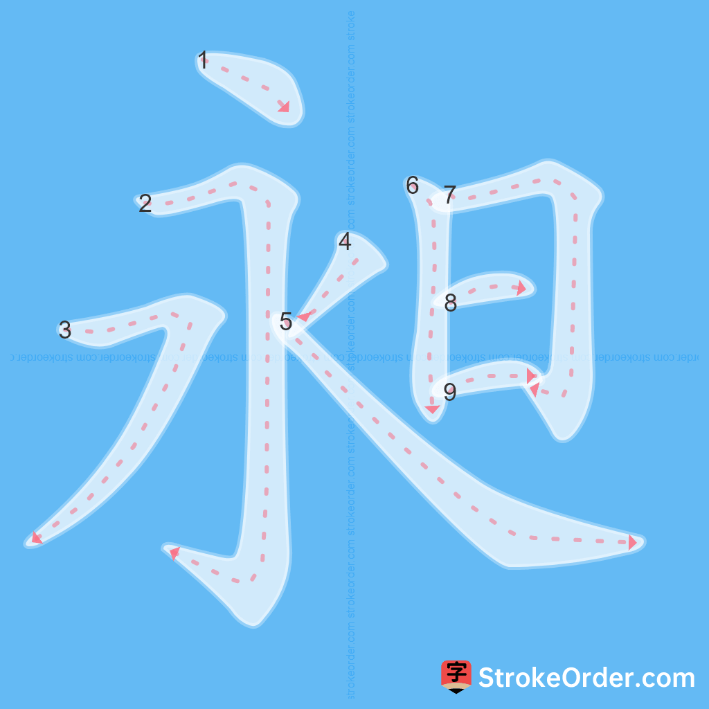 Standard stroke order for the Chinese character 昶