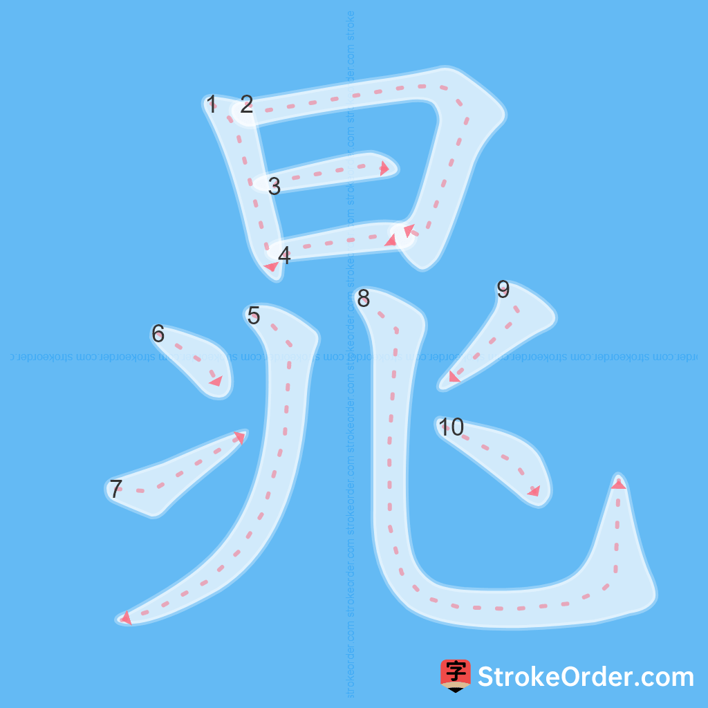 Standard stroke order for the Chinese character 晁