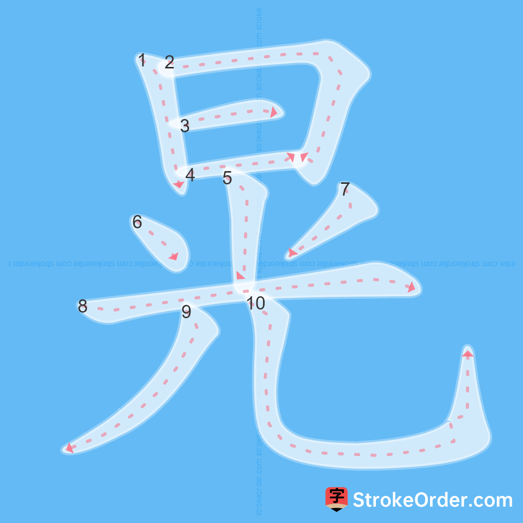 Standard stroke order for the Chinese character 晃