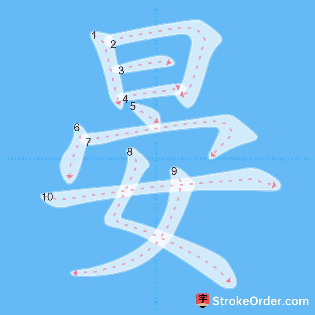 Standard stroke order for the Chinese character 晏