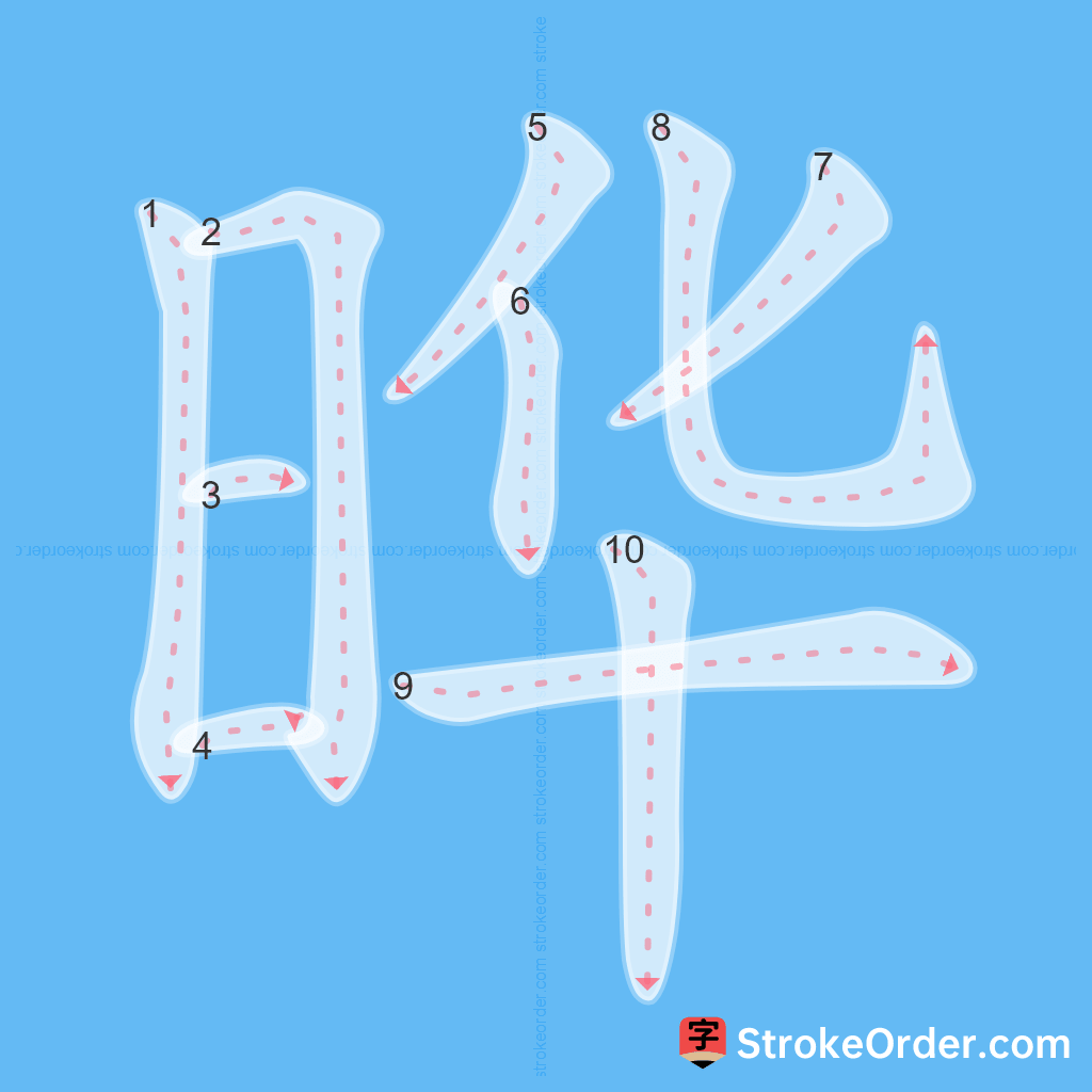 Standard stroke order for the Chinese character 晔