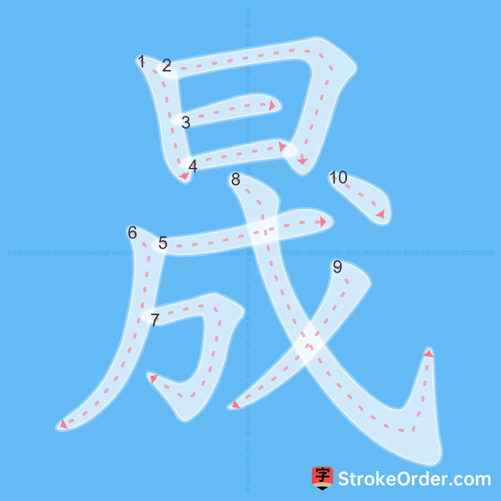 Standard stroke order for the Chinese character 晟