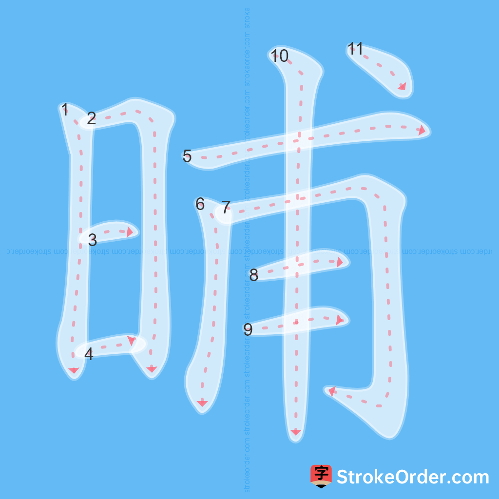Standard stroke order for the Chinese character 晡