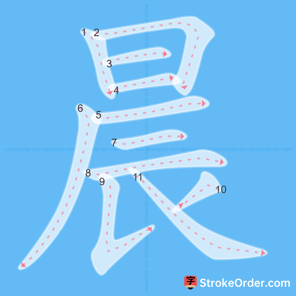 Standard stroke order for the Chinese character 晨