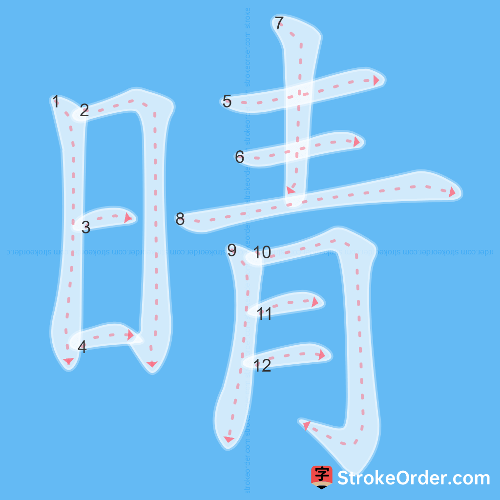 Standard stroke order for the Chinese character 晴