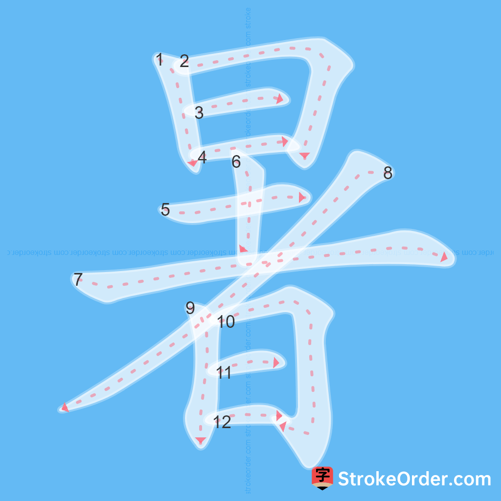 Standard stroke order for the Chinese character 暑