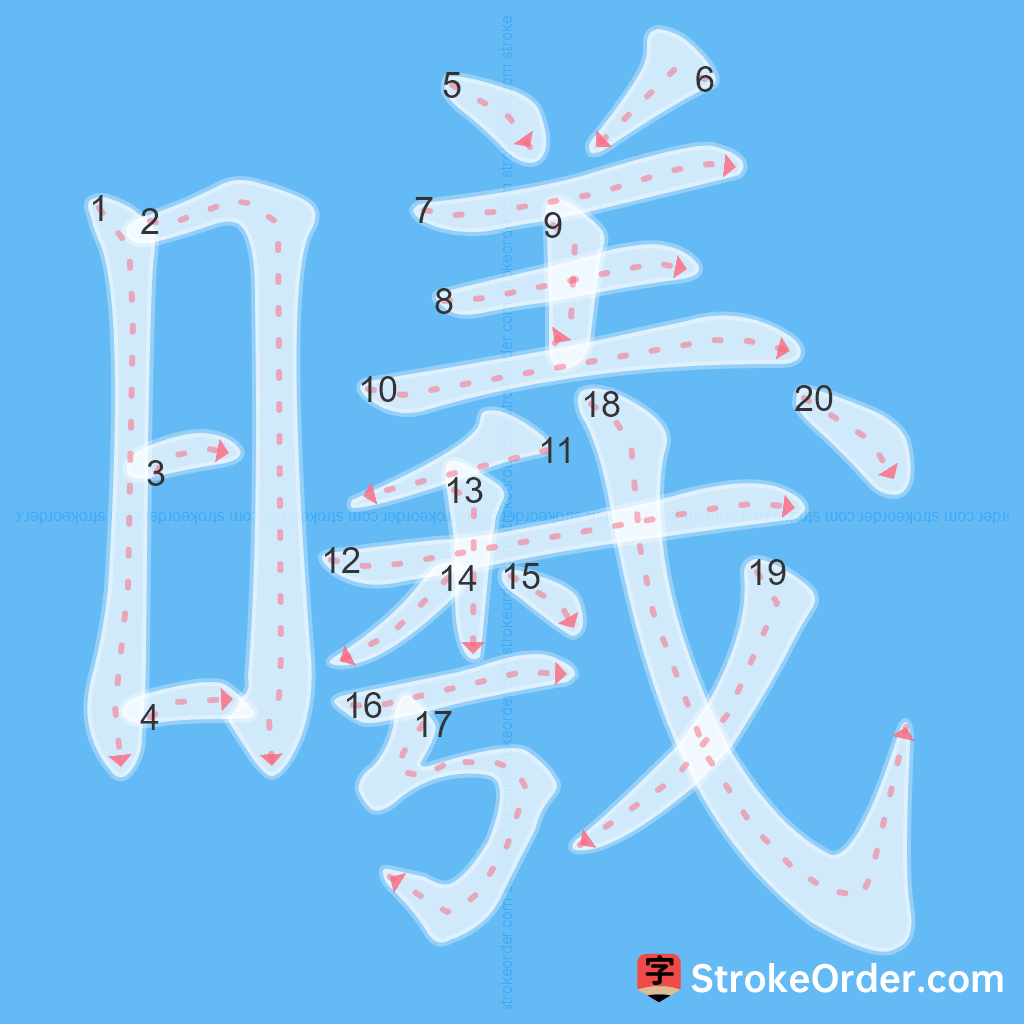Standard stroke order for the Chinese character 曦