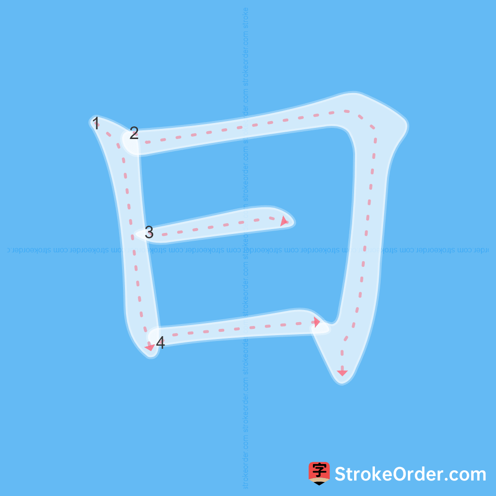 Standard stroke order for the Chinese character 曰