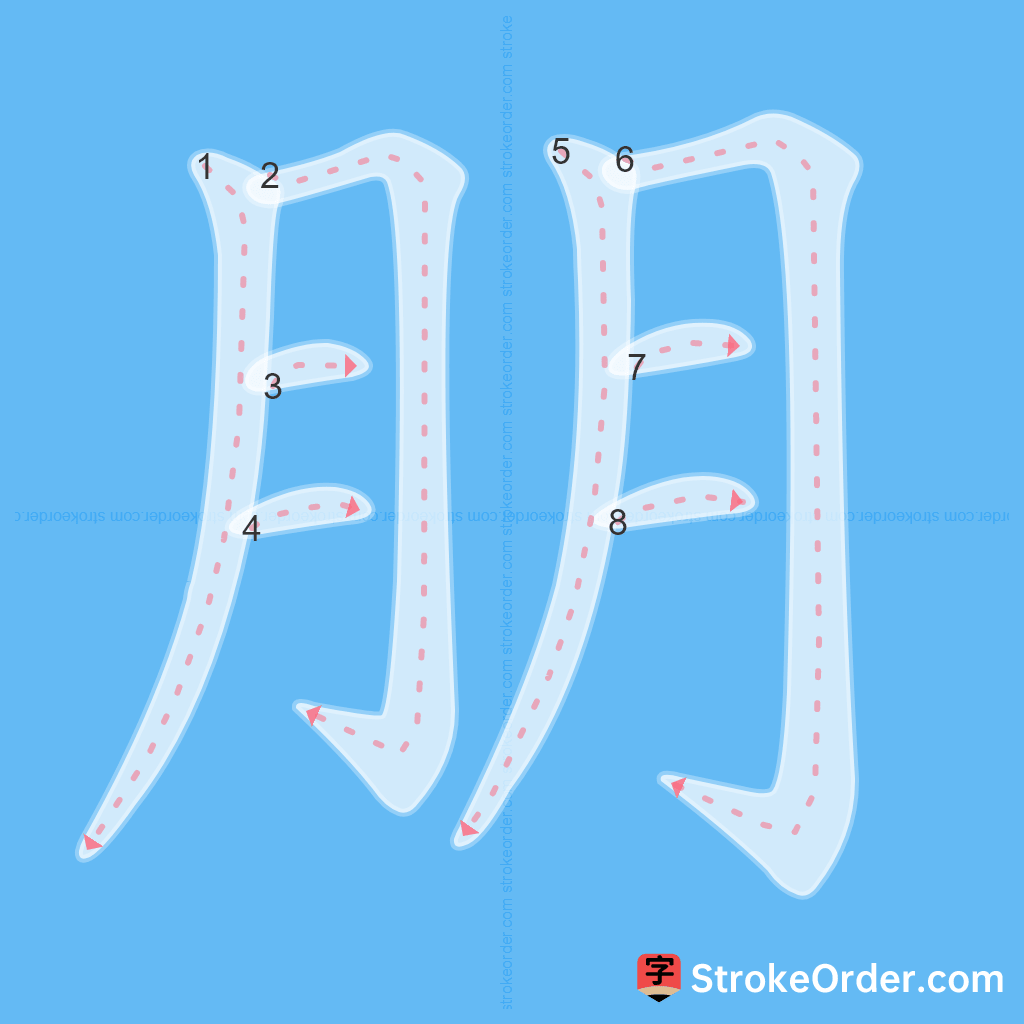 Standard stroke order for the Chinese character 朋
