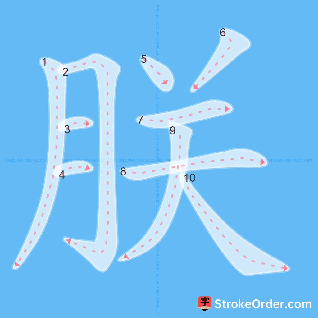 Standard stroke order for the Chinese character 朕