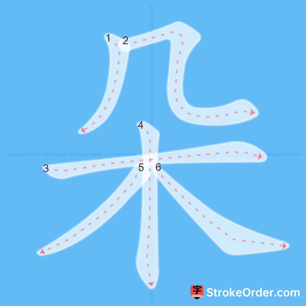 Standard stroke order for the Chinese character 朵