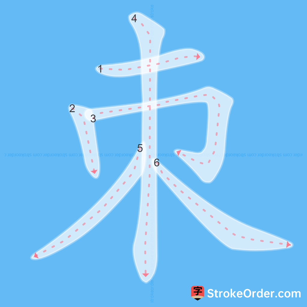 Standard stroke order for the Chinese character 朿