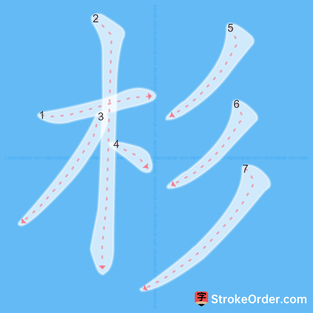 Standard stroke order for the Chinese character 杉