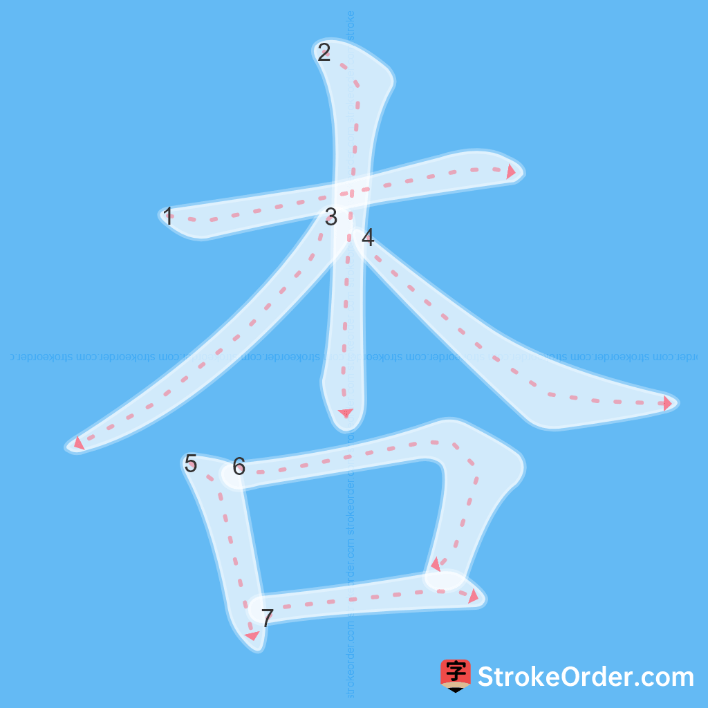 Standard stroke order for the Chinese character 杏