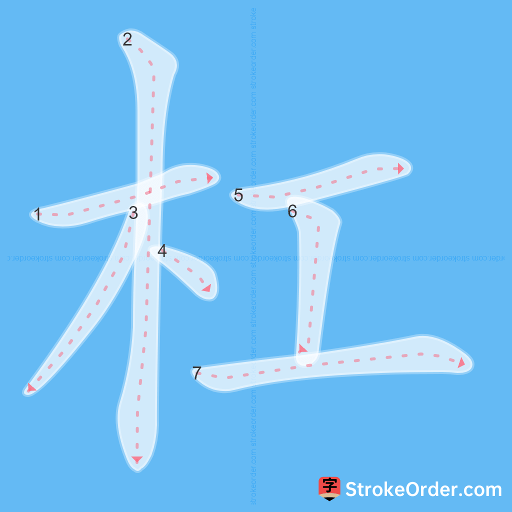 Standard stroke order for the Chinese character 杠