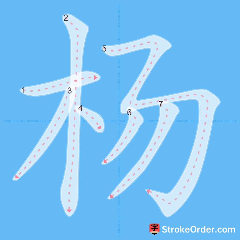 Standard stroke order for the Chinese character 杨