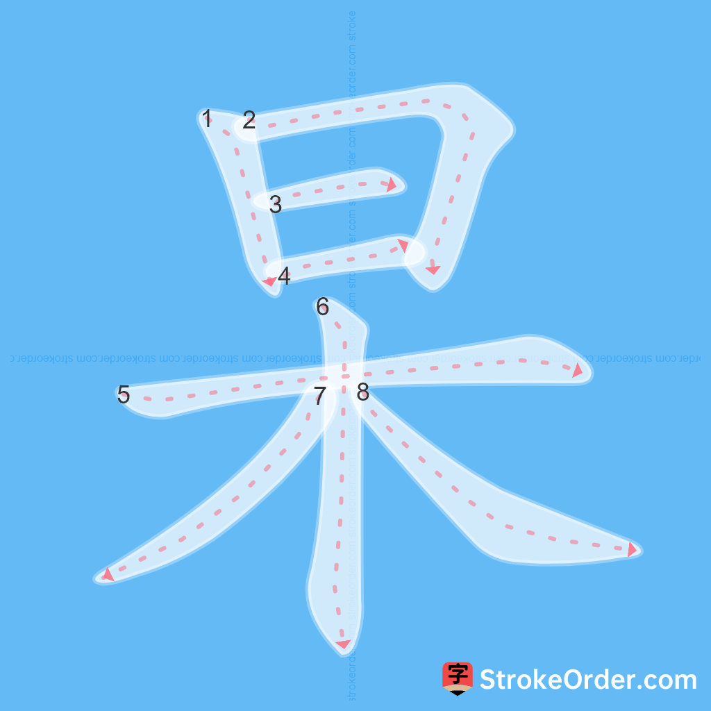 Standard stroke order for the Chinese character 杲