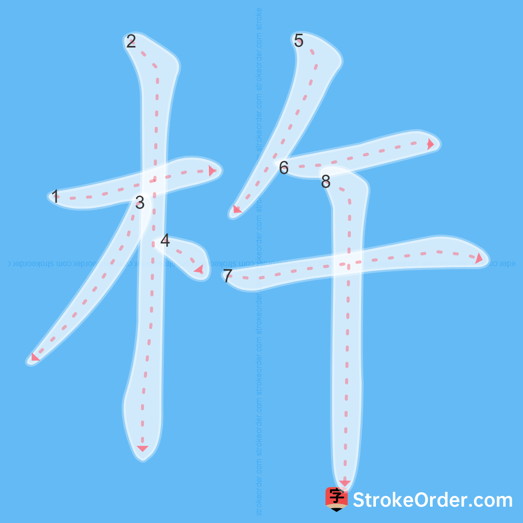 Standard stroke order for the Chinese character 杵
