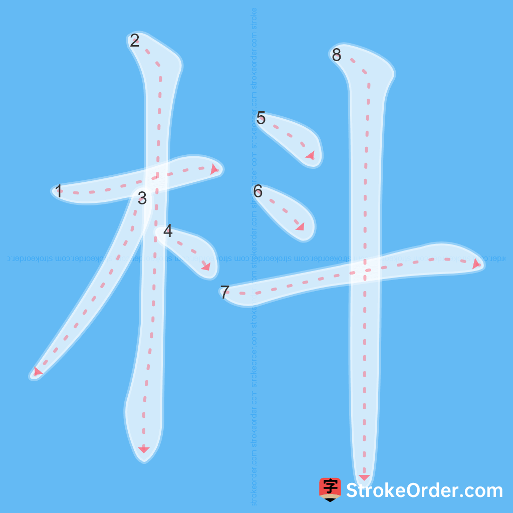 Standard stroke order for the Chinese character 枓