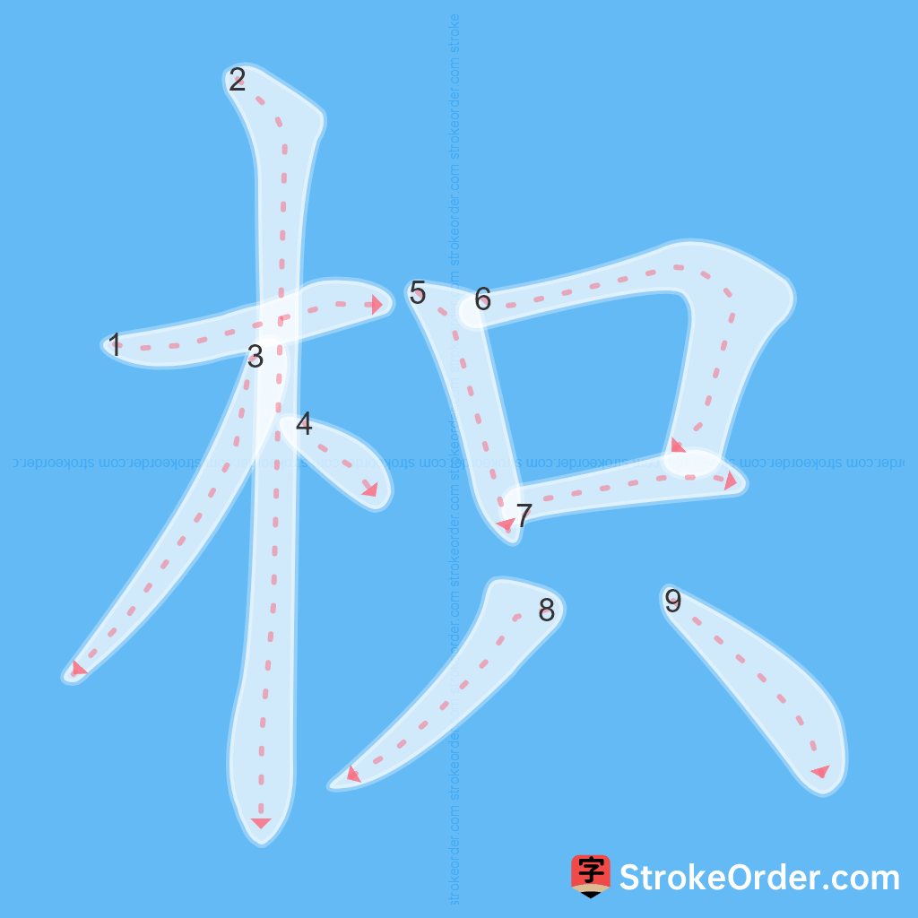 Standard stroke order for the Chinese character 枳