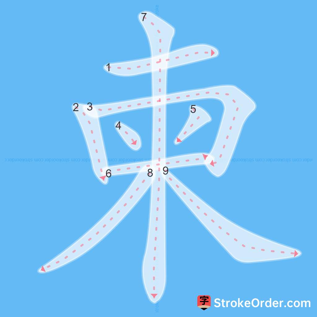 Standard stroke order for the Chinese character 柬