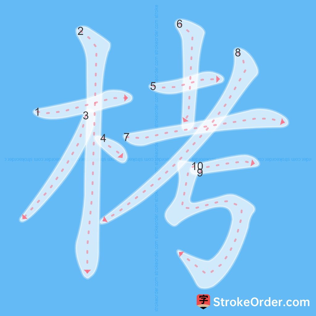 Standard stroke order for the Chinese character 栲