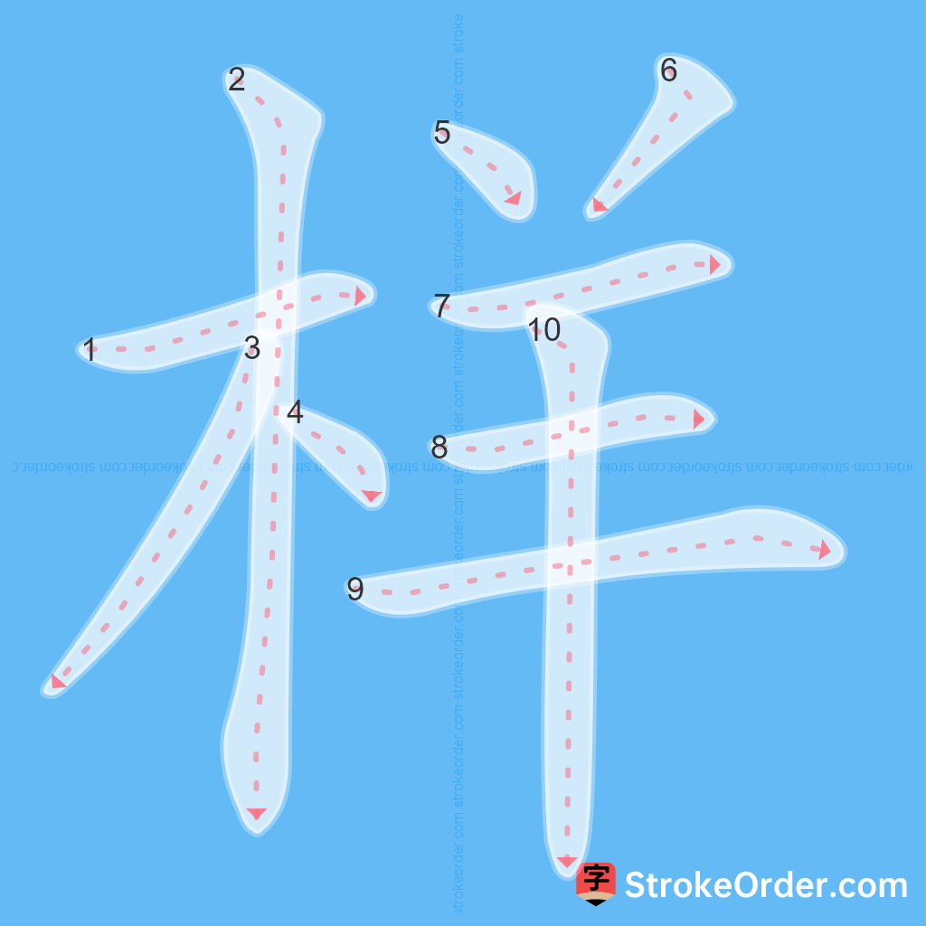 Standard stroke order for the Chinese character 样