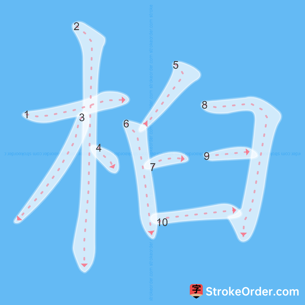 Standard stroke order for the Chinese character 桕