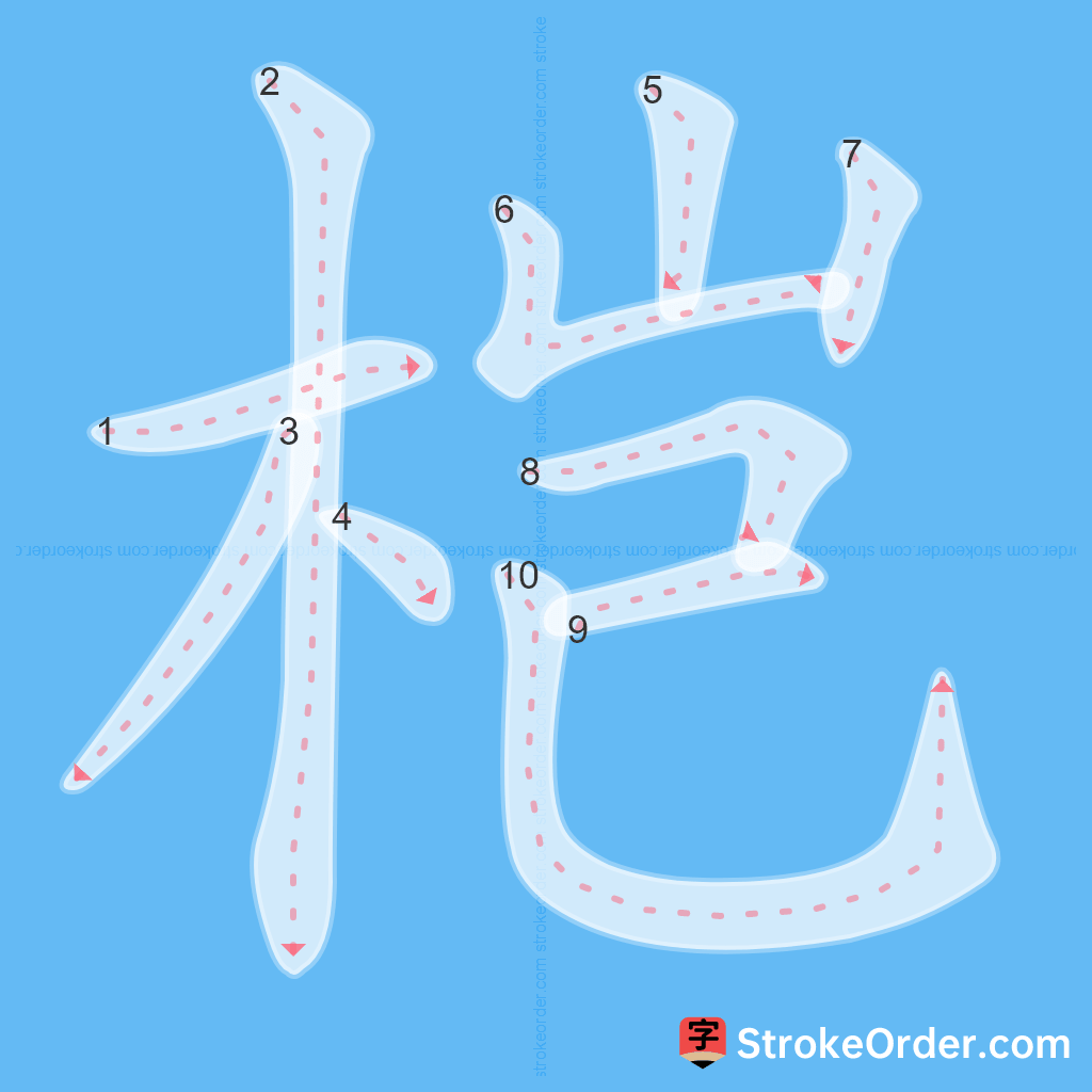 Standard stroke order for the Chinese character 桤