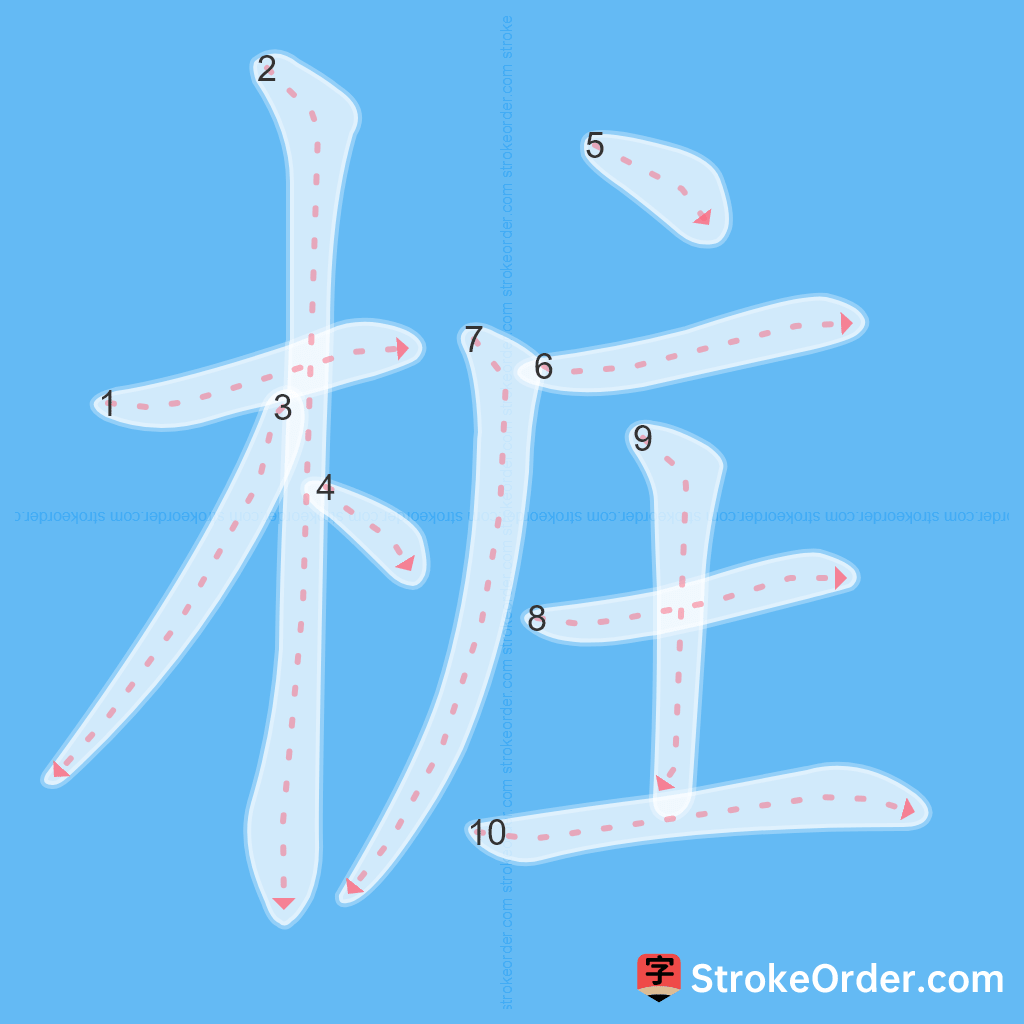 Standard stroke order for the Chinese character 桩