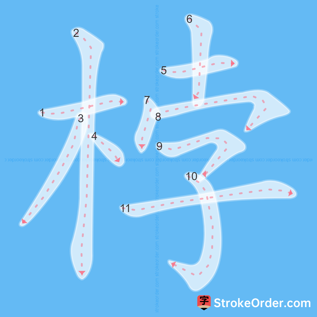 Standard stroke order for the Chinese character 桲