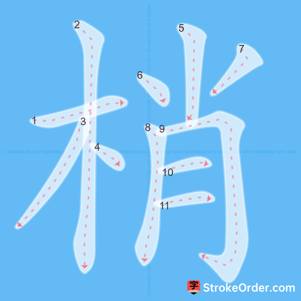 Standard stroke order for the Chinese character 梢
