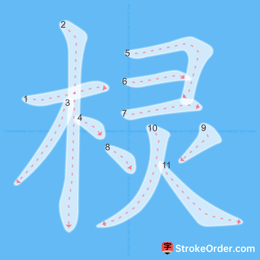 Standard stroke order for the Chinese character 棂
