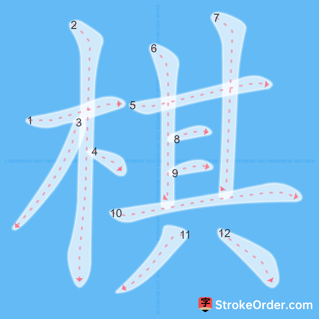 Standard stroke order for the Chinese character 棋