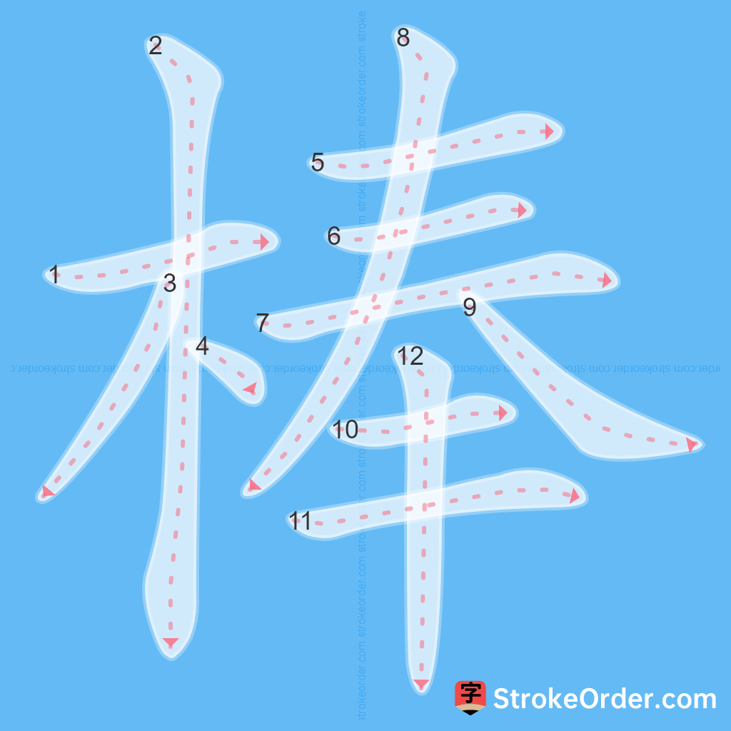 Standard stroke order for the Chinese character 棒