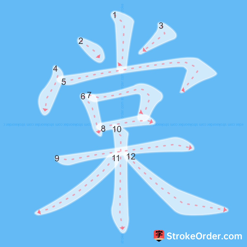 Standard stroke order for the Chinese character 棠