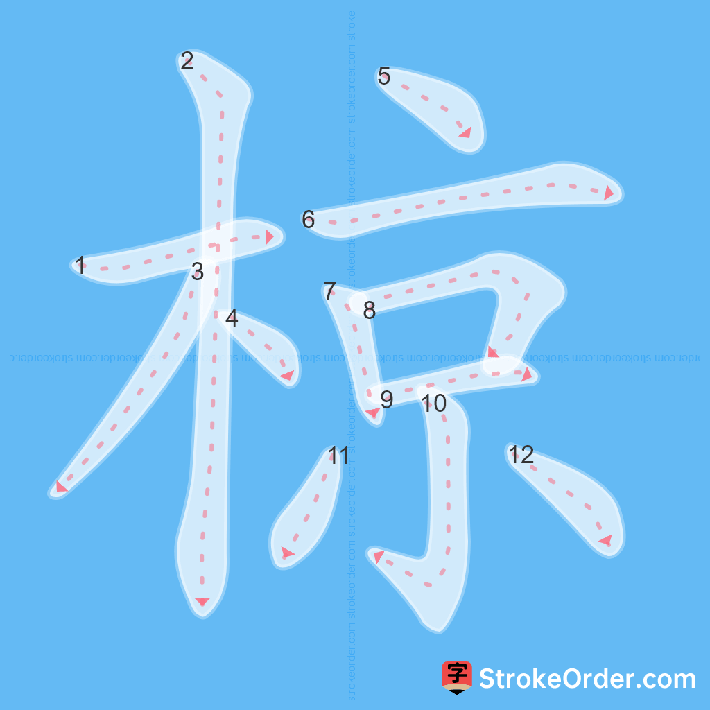 Standard stroke order for the Chinese character 椋