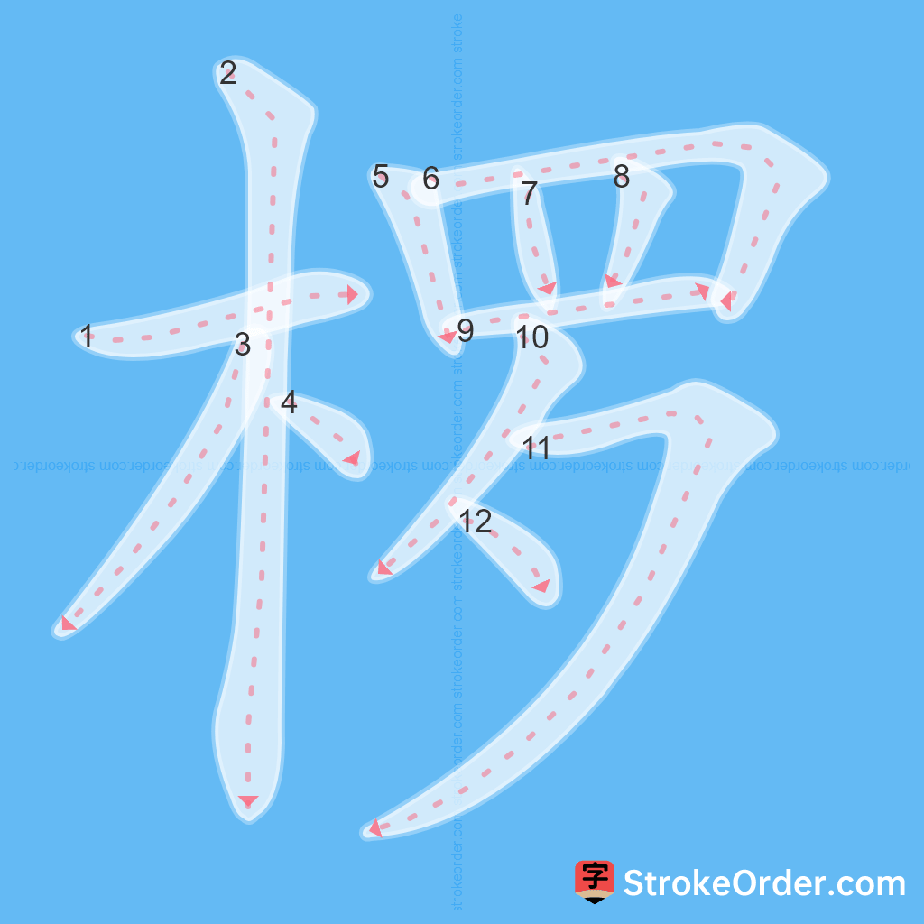 Standard stroke order for the Chinese character 椤